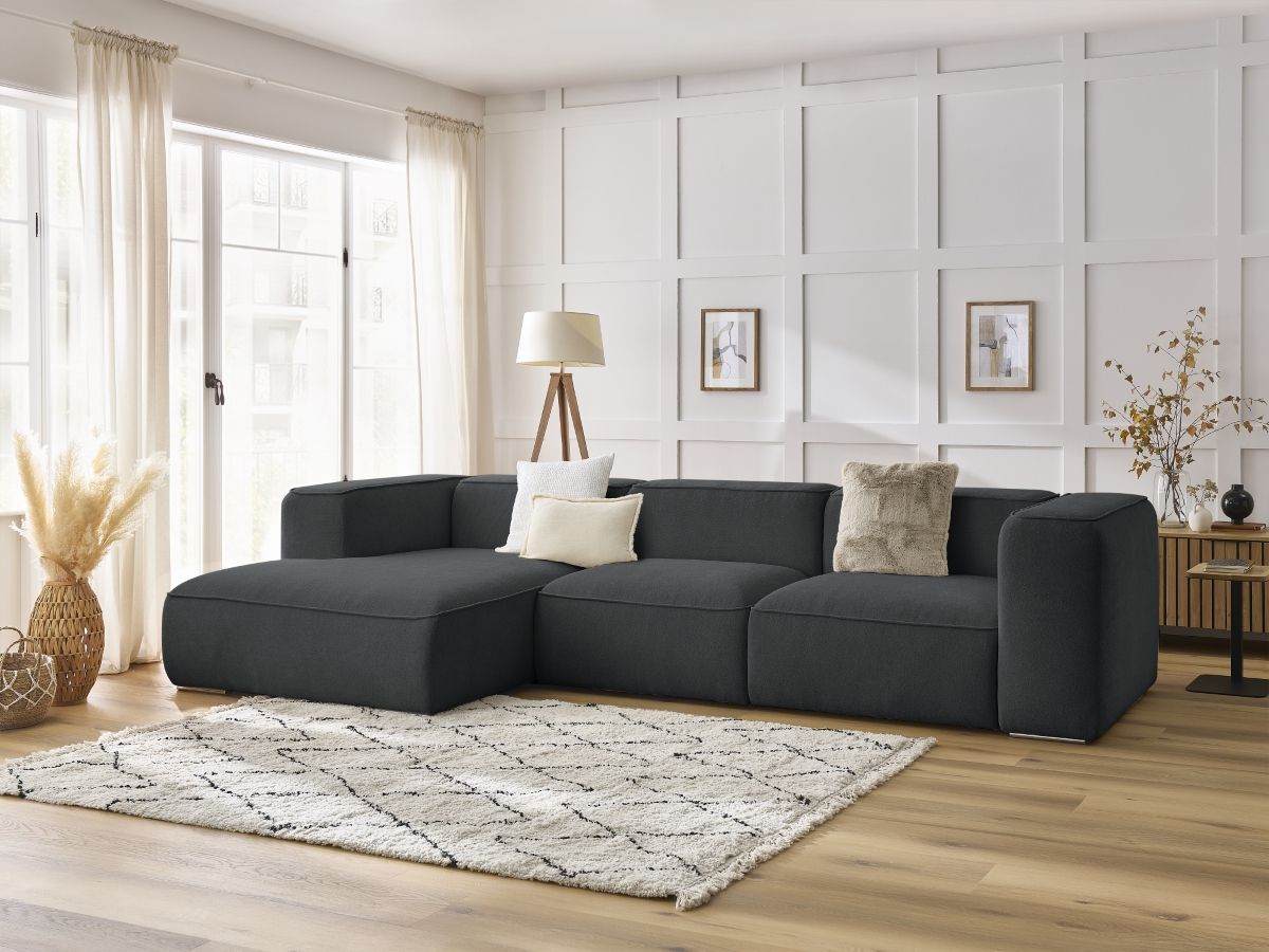 Canapé d'angle fixe ZEPHYR gris foncé angle gauche BOBOCHIC 4 places