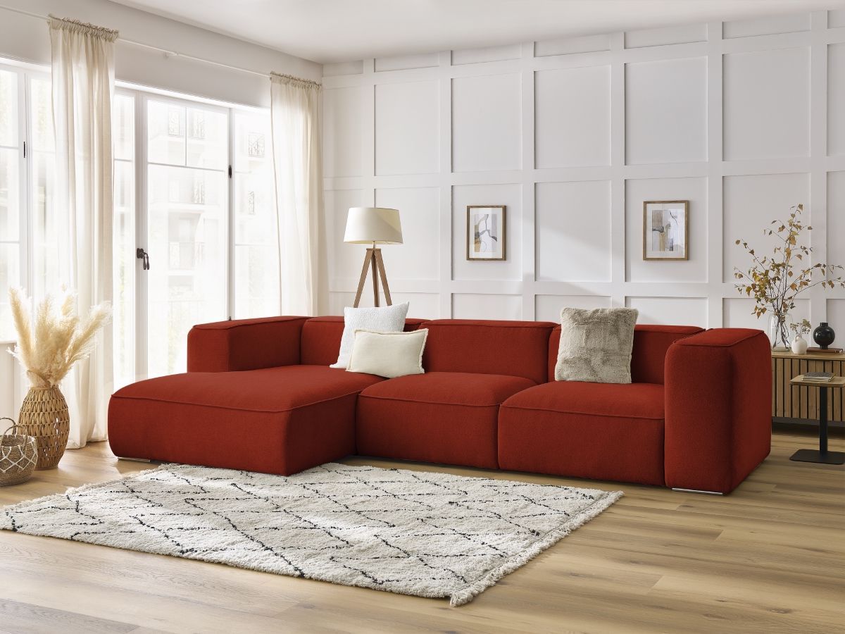 Canapé d'angle fixe ZEPHYR orange angle gauche BOBOCHIC 4 places