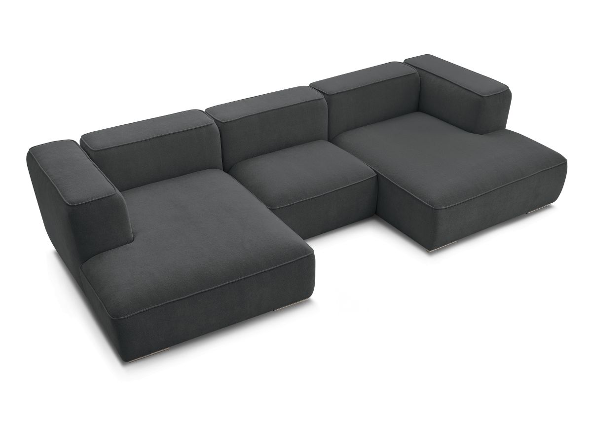 Canapé d'angle fixe EVEREST tissu chiné - Orange - Angle droit - 10 coussins