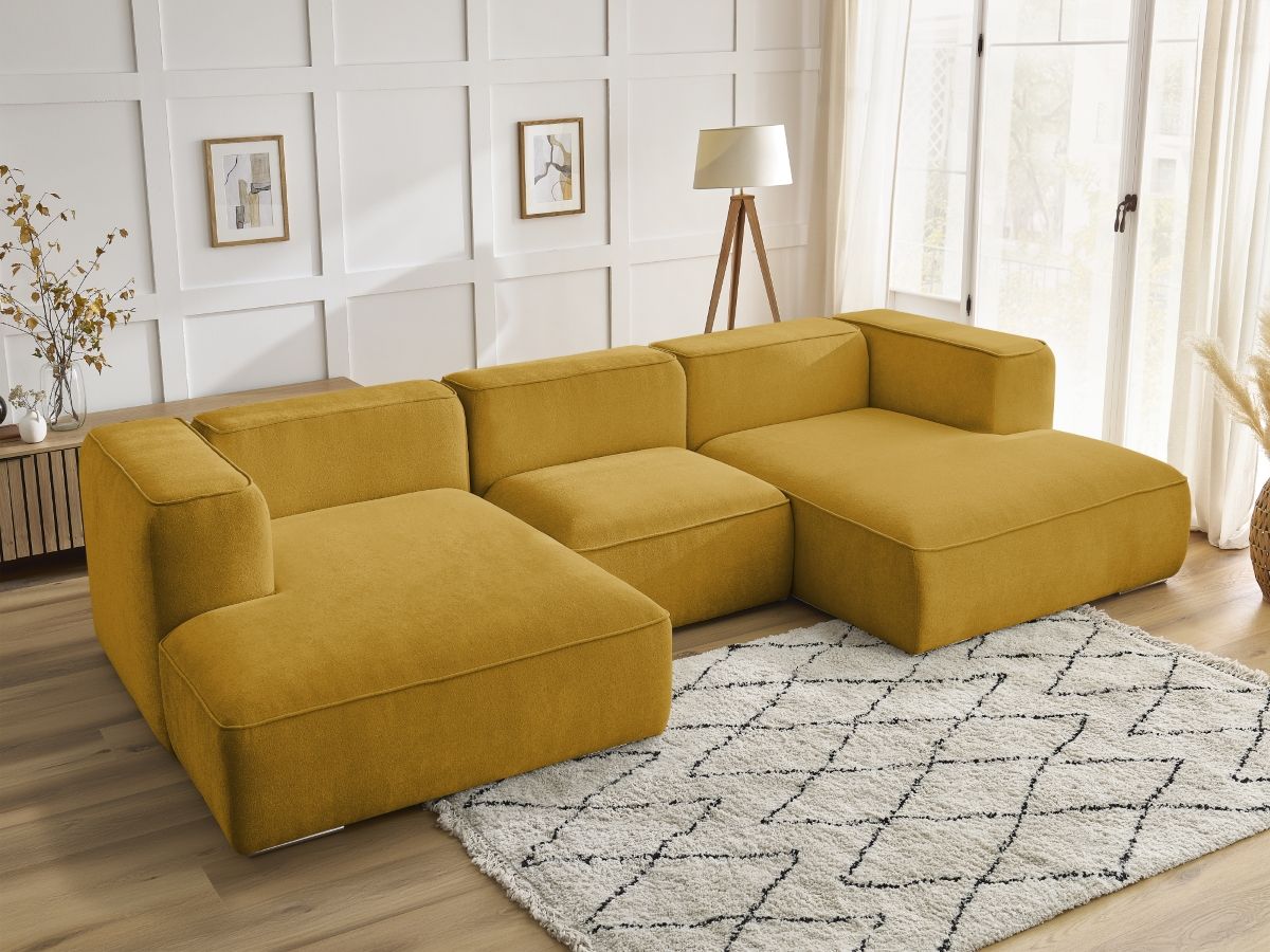 Canapé d'angle fixe EVEREST tissu chiné - Orange - Angle droit - 10 coussins