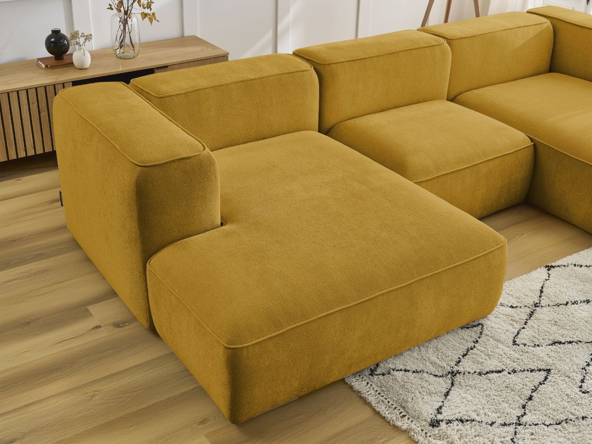 Canapé d'angle fixe EVEREST tissu chiné - Orange - Angle droit - 10 coussins