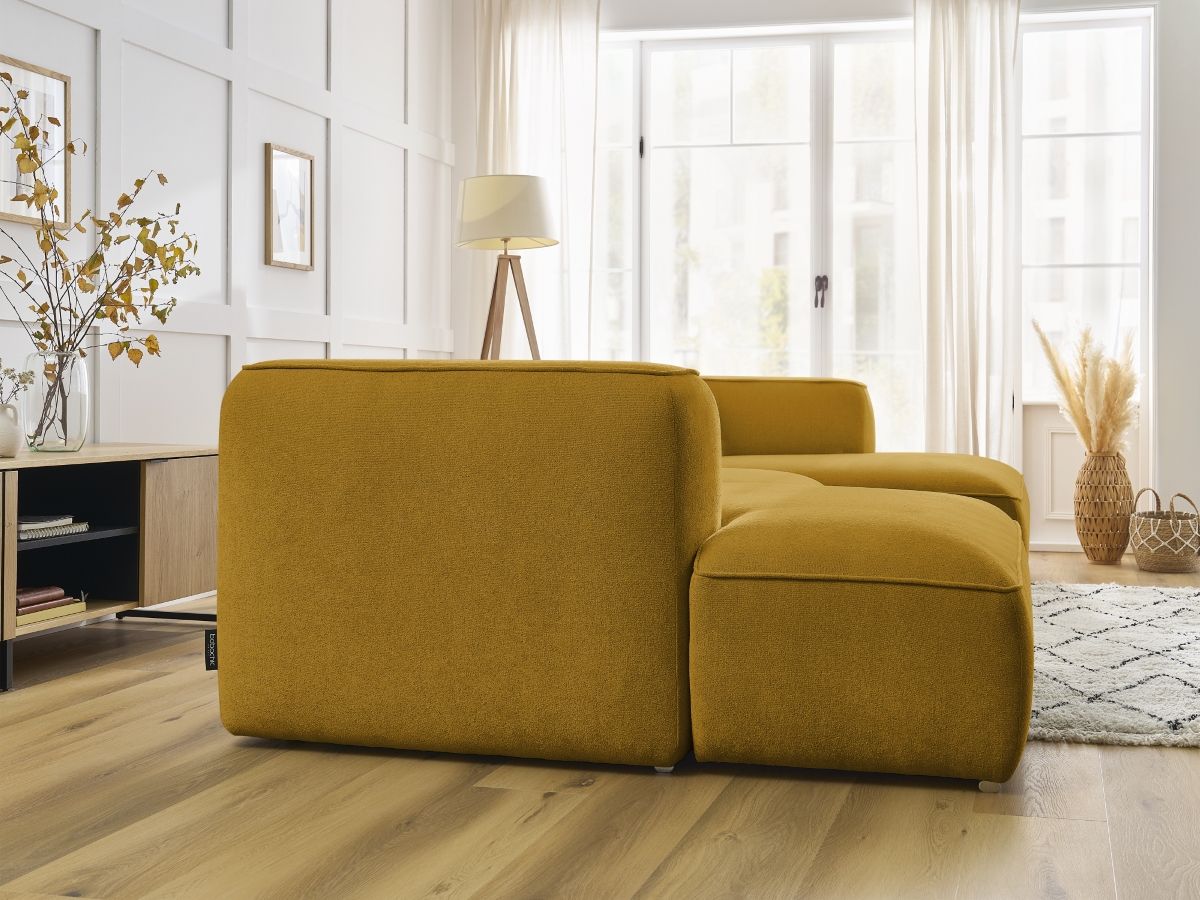 Canapé d'angle fixe EVEREST tissu chiné - Orange - Angle droit - 10 coussins