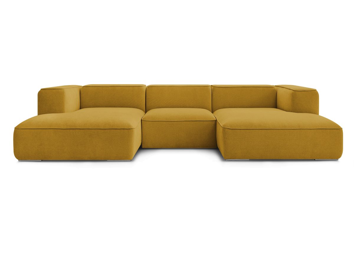 Canapé d'angle fixe EVEREST tissu chiné - Orange - Angle droit - 10 coussins