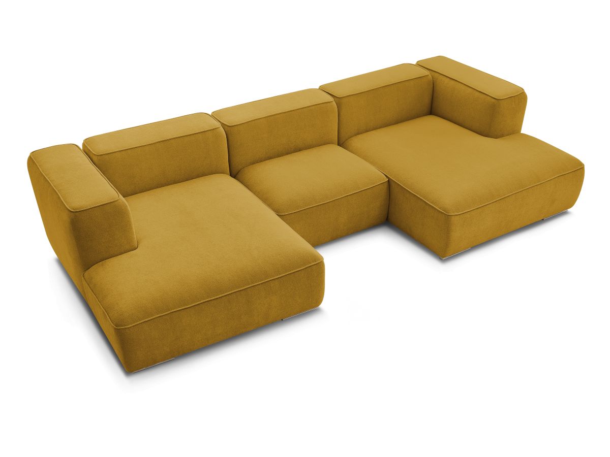 Canapé d'angle fixe EVEREST tissu chiné - Orange - Angle droit - 10 coussins