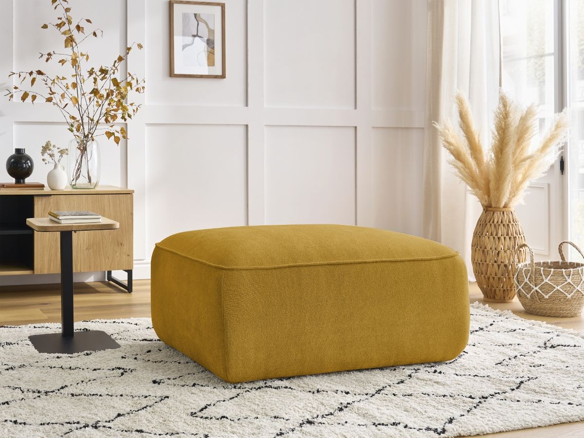 Canapé d'angle fixe EVEREST tissu chiné - Orange - Angle droit - 10 coussins