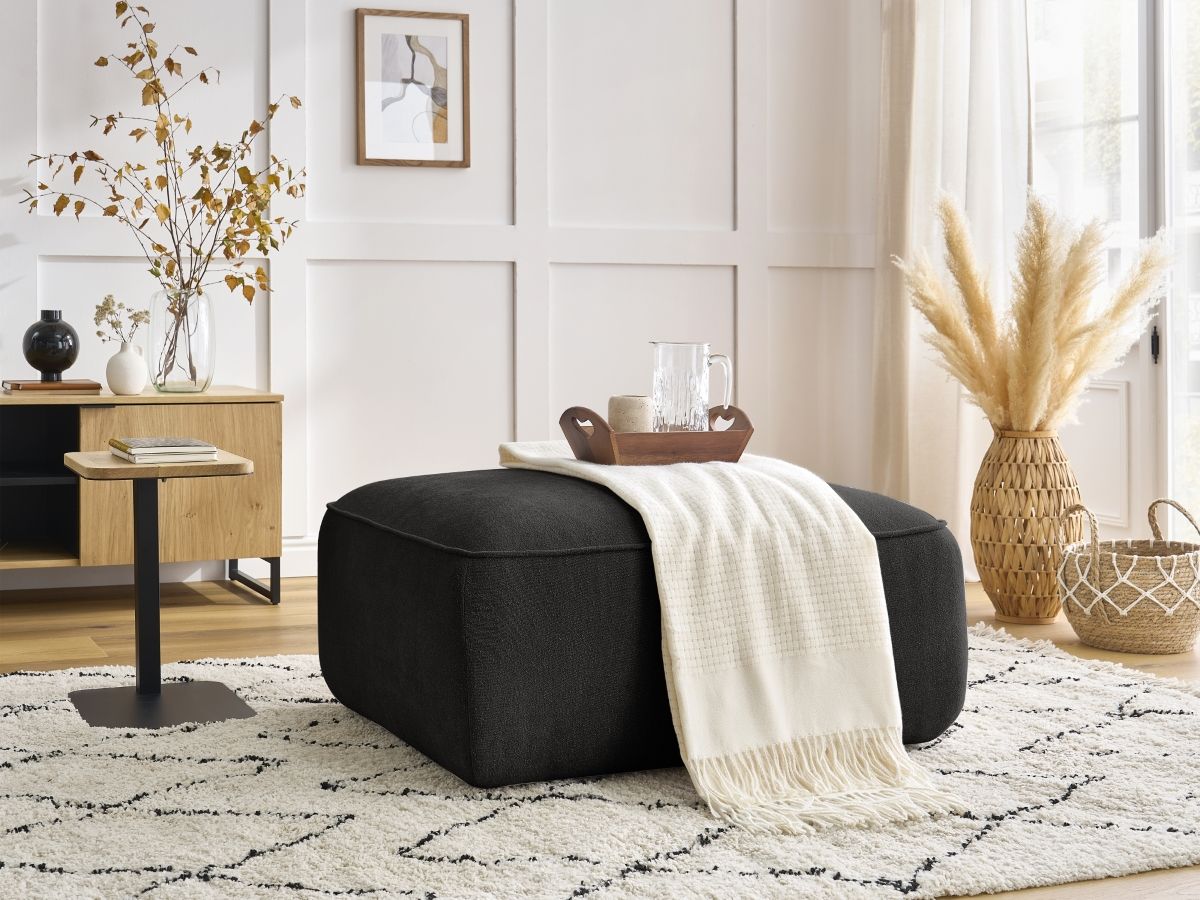 Canapé d'angle fixe EVEREST tissu chiné - Orange - Angle droit - 10 coussins