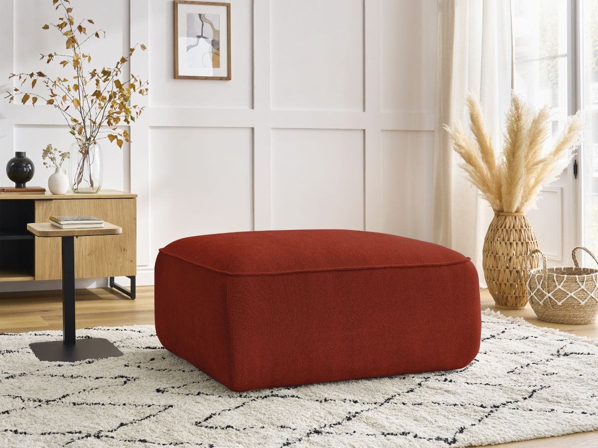Canapé d'angle fixe EVEREST tissu chiné - Orange - Angle droit - 10 coussins