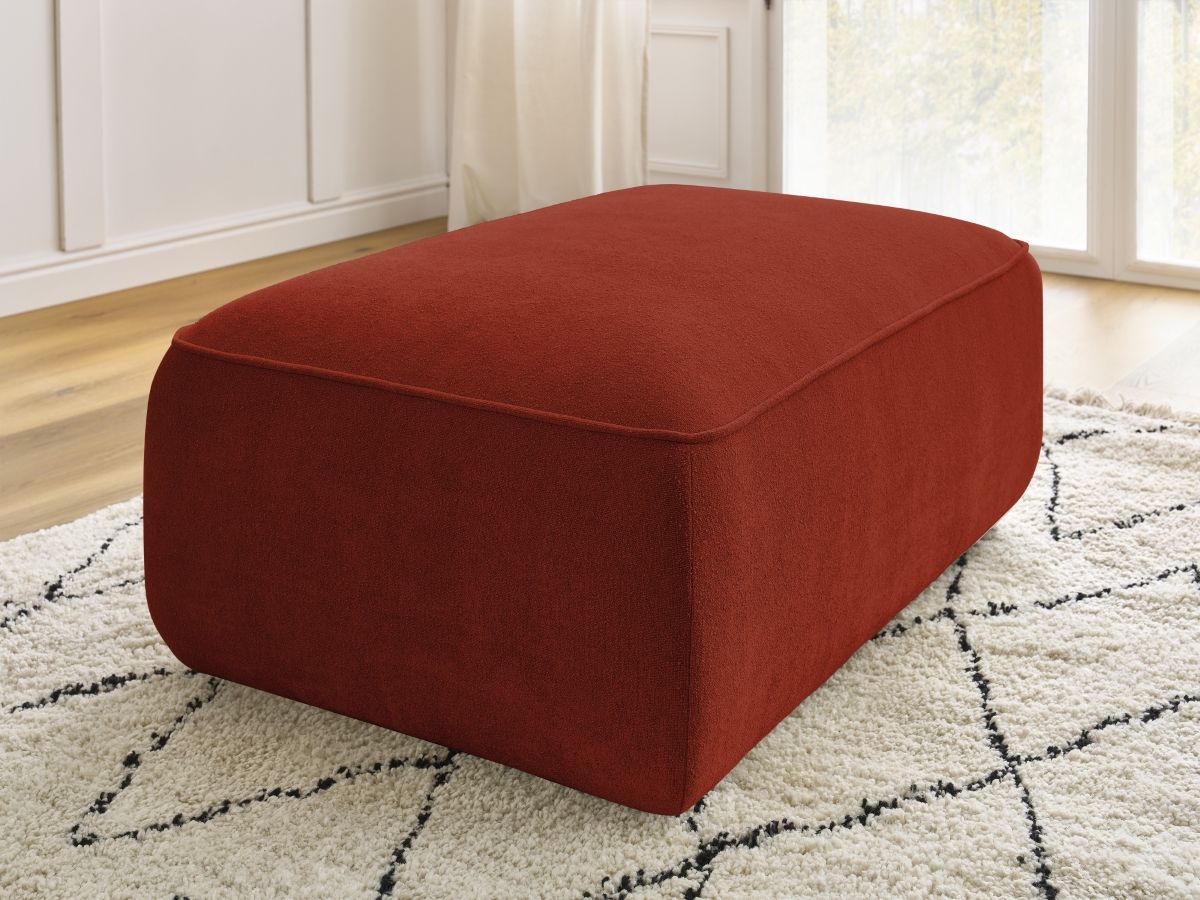 Canapé d'angle fixe EVEREST tissu chiné - Orange - Angle droit - 10 coussins