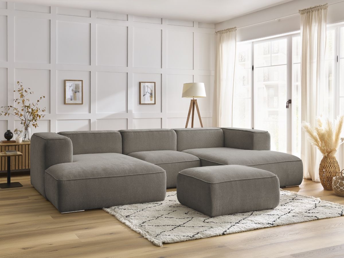 Canapé panoramique fixe ZEPHYR avec pouf taupe   BOBOCHIC 5 places - Vue supplémentaire 2