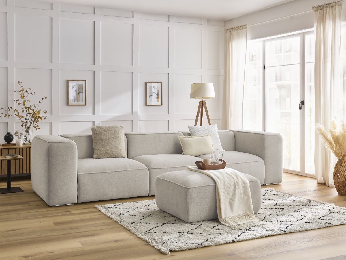 Canapé droit fixe 3 places ZEPHYR avec pouf