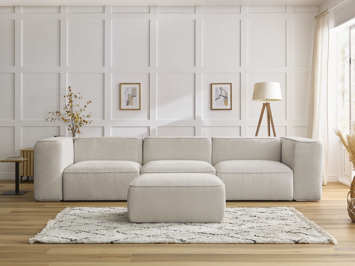 Canapé droit 3 places ZEPHYR avec pouf beige — vue 5