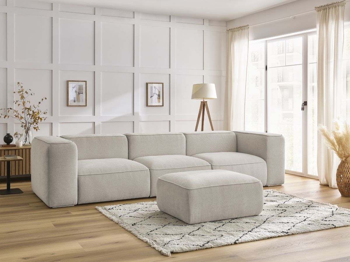 Canapé droit fixe 3 places ZEPHYR avec pouf