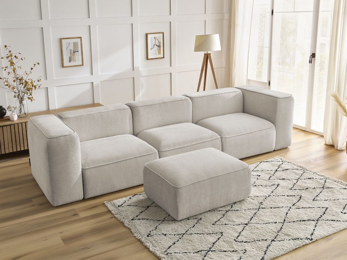Canapé droit fixe 3 places ZEPHYR avec pouf