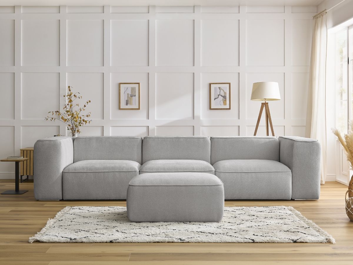 Canapé droit 3 places ZEPHYR avec pouf gris clair — vue 5