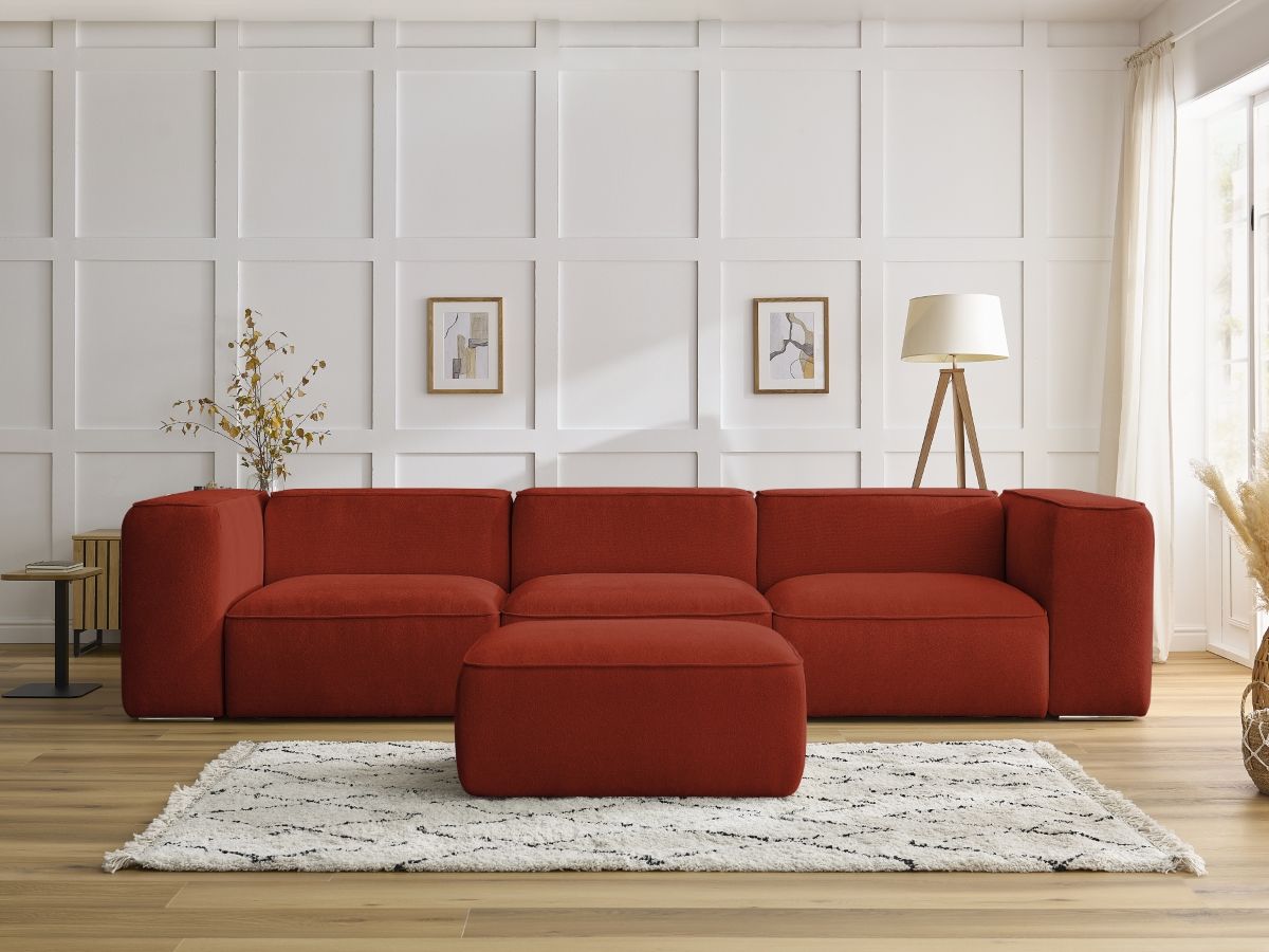 Canapé droit fixe 3 places ZEPHYR avec pouf orange   BOBOCHIC - Vue supplémentaire 3