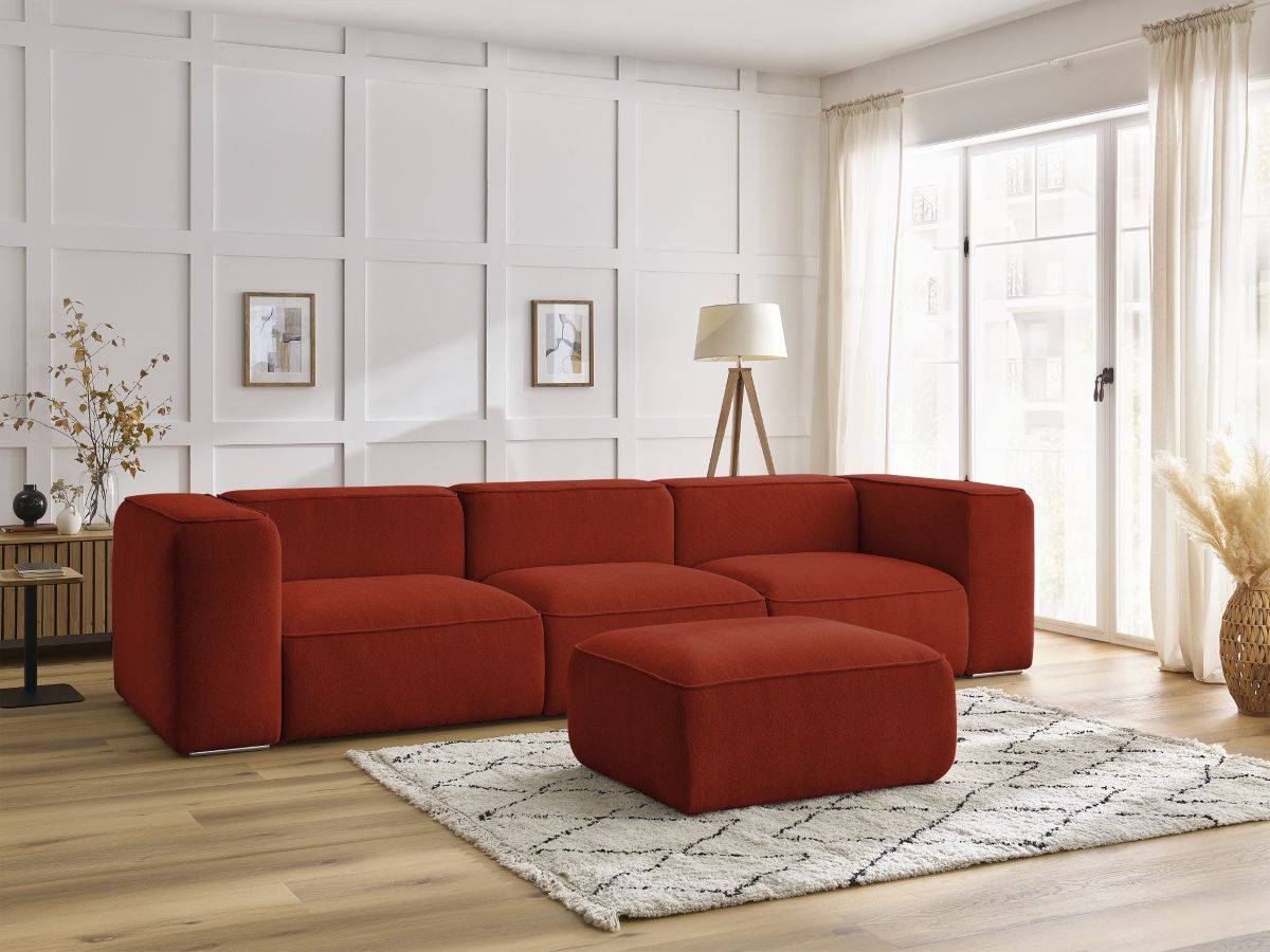 Canapé droit fixe 3 places ZEPHYR avec pouf orange   BOBOCHIC - Vue supplémentaire 2