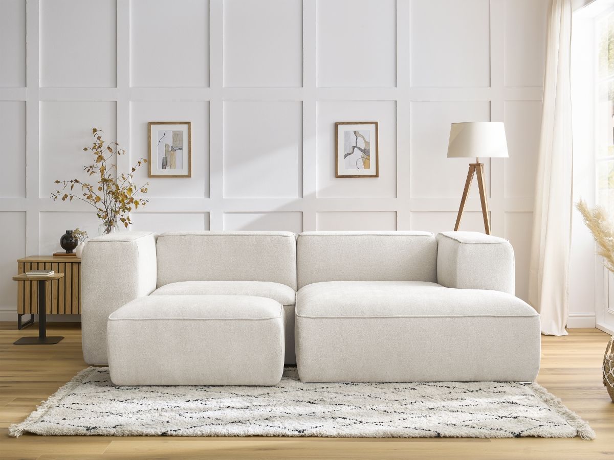 Canapé d'angle fixe compact ZEPHYR avec pouf blanc angle droit BOBOCHIC 4 places - Vue supplémentaire 3