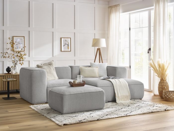 Canapé d'angle fixe compact ZEPHYR avec pouf