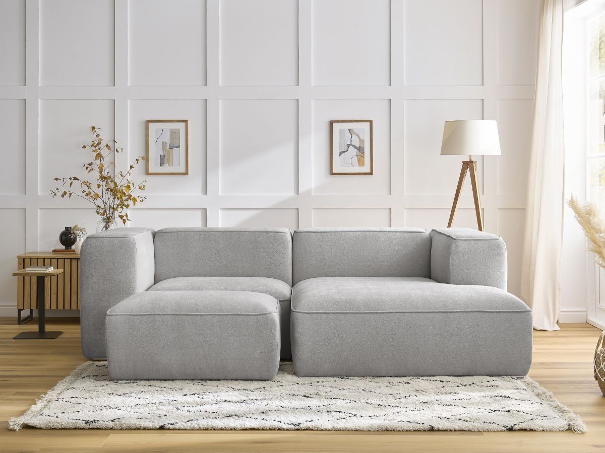 Canapé d'angle compact ZEPHYR avec pouf gris clair — vue 5