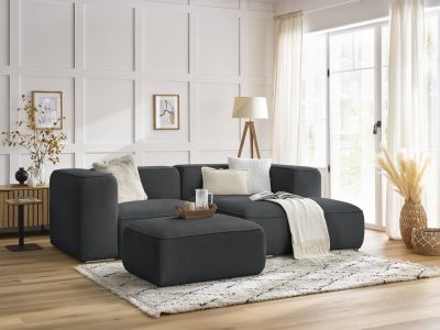 Canapé d'angle fixe compact ZEPHYR avec pouf
