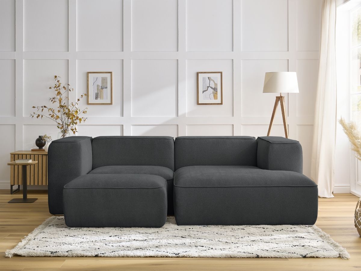 Canapé d'angle compact ZEPHYR avec pouf gris foncé — vue 5