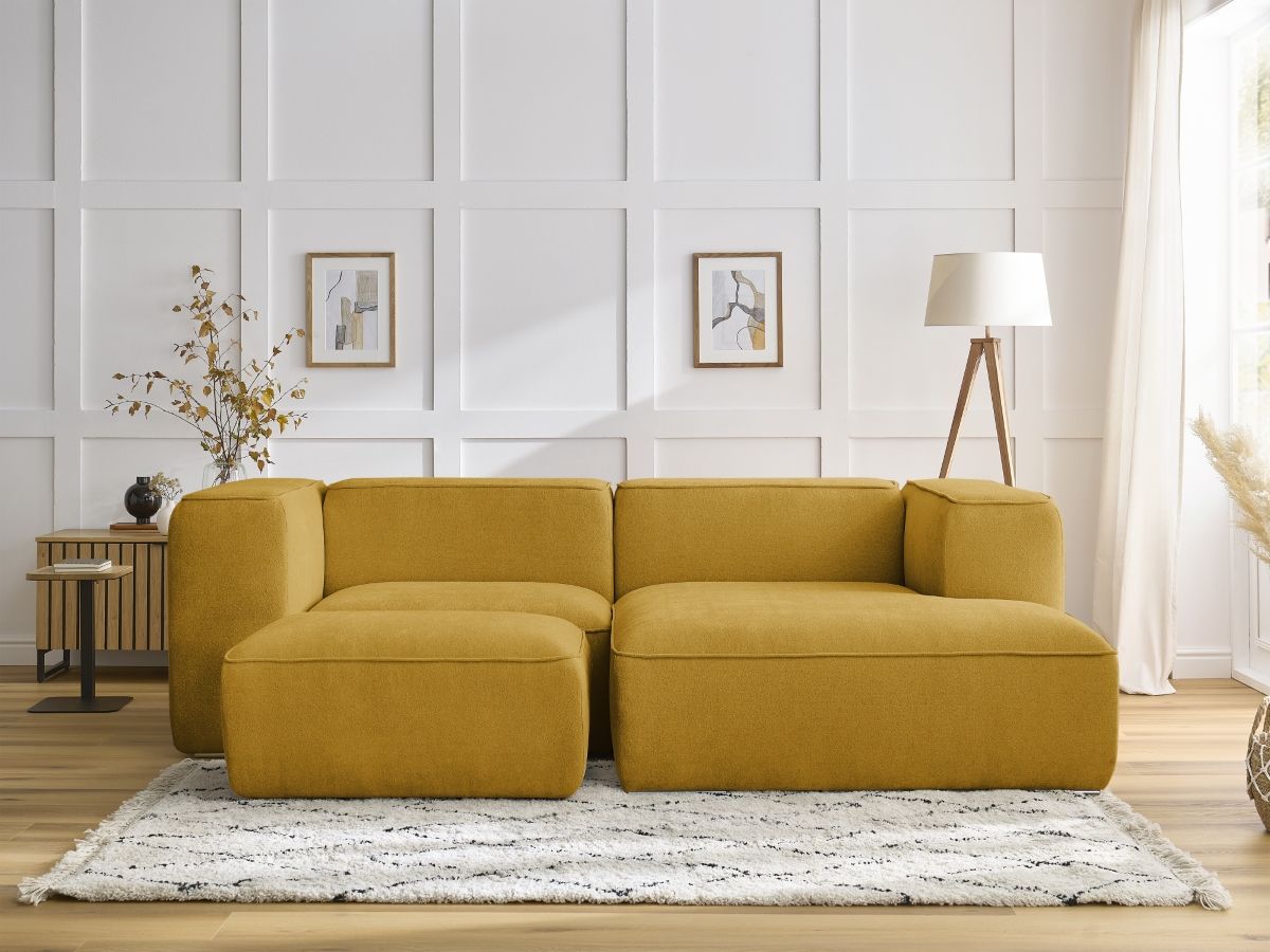 Canapé d'angle compact ZEPHYR avec pouf jaune — vue 5
