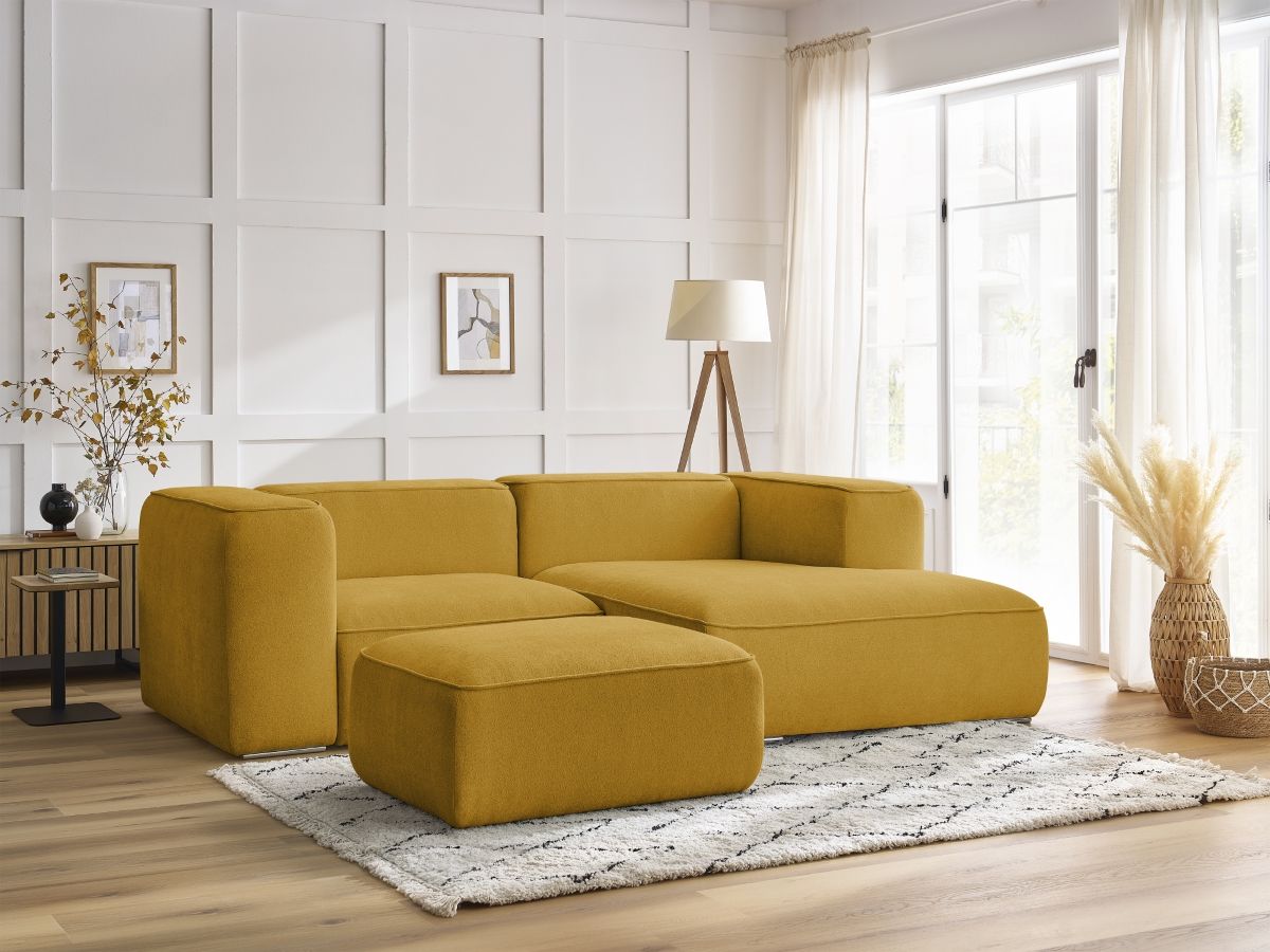 Canapé d'angle fixe EVEREST tissu chiné - Orange - Angle droit - 10 coussins