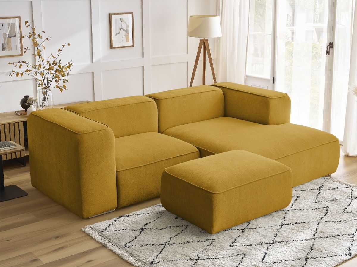 Canapé d'angle fixe EVEREST tissu chiné - Orange - Angle droit - 10 coussins