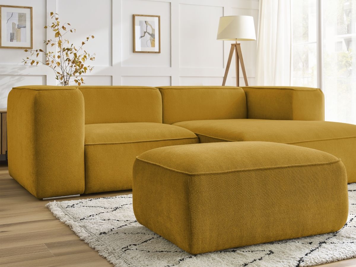 Canapé d'angle fixe EVEREST tissu chiné - Orange - Angle droit - 10 coussins