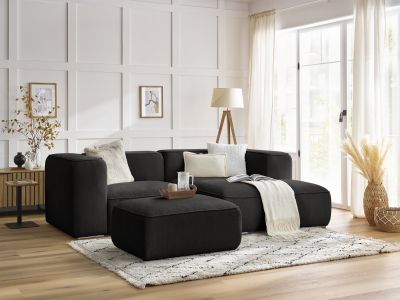 Canapé d'angle fixe compact ZEPHYR avec pouf