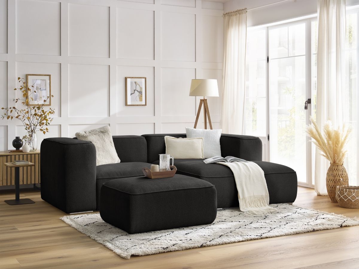 Canapé d'angle fixe compact ZEPHYR avec pouf