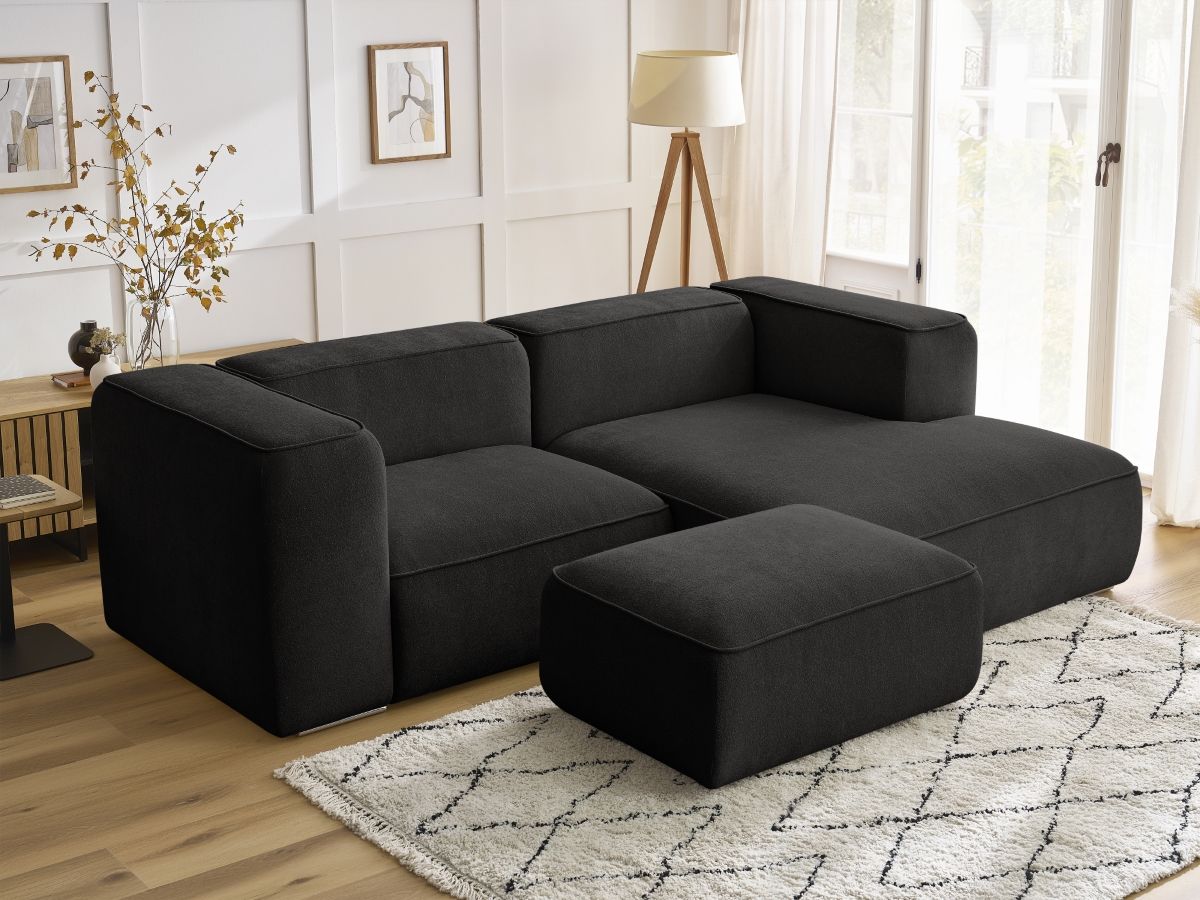 Canapé d'angle fixe compact ZEPHYR avec pouf