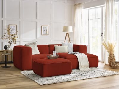 Canapé d'angle fixe compact ZEPHYR avec pouf