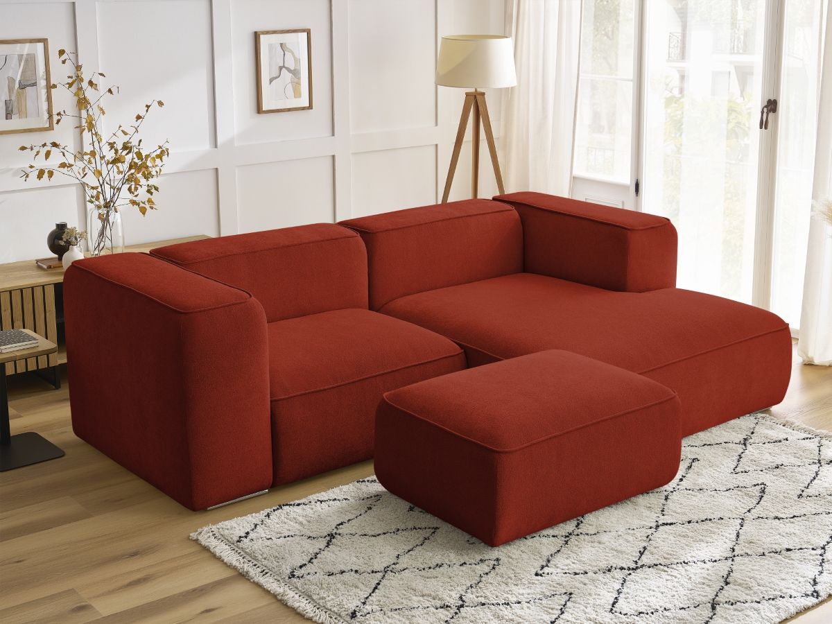 Canapé d'angle fixe EVEREST tissu chiné - Orange - Angle droit - 10 coussins