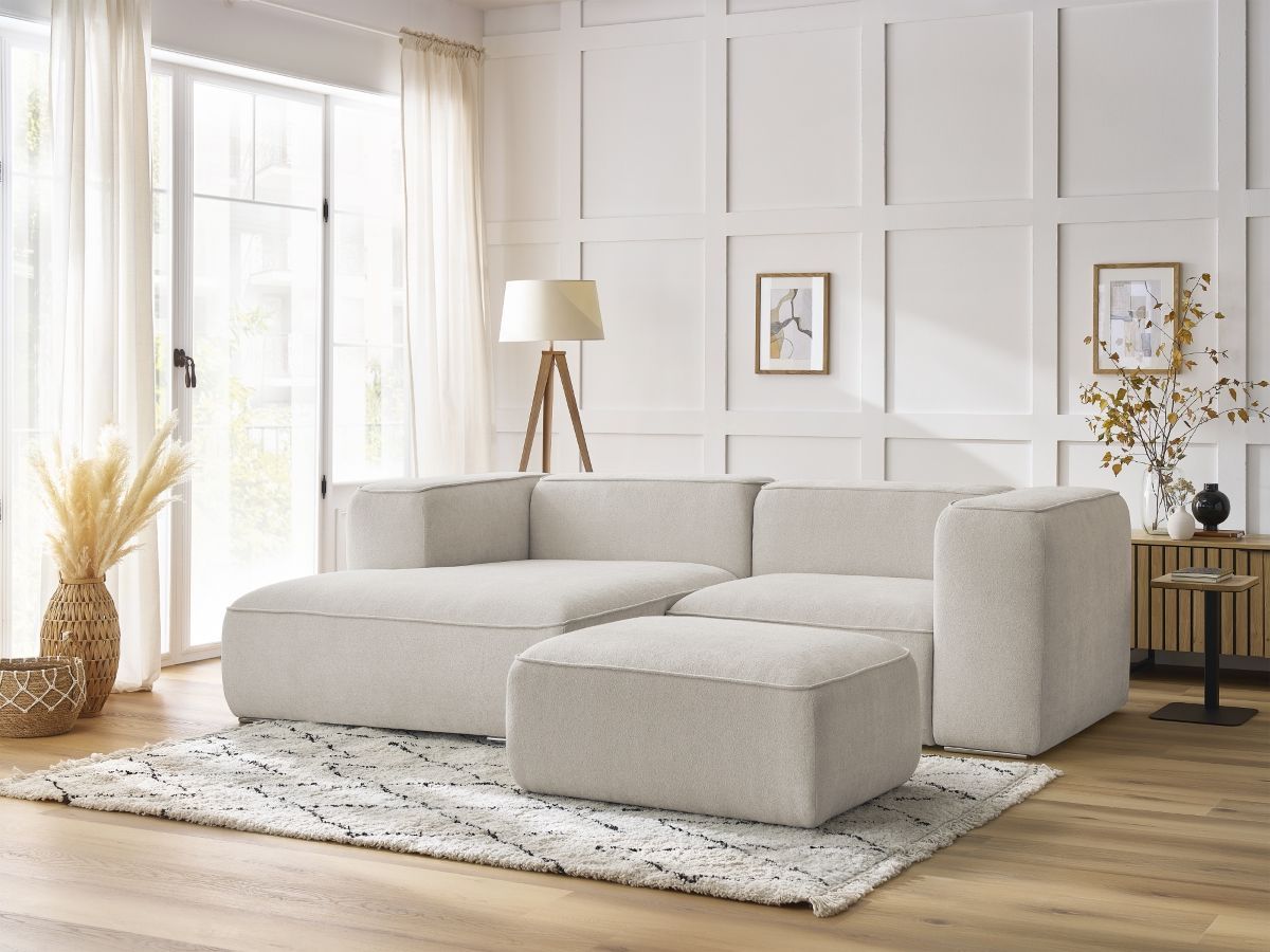 Canapé d'angle fixe compact ZEPHYR avec pouf