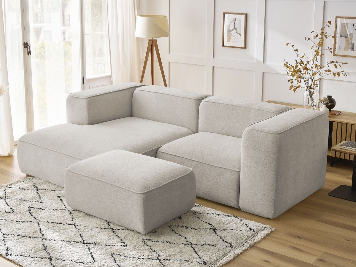 Canapé d'angle fixe compact ZEPHYR avec pouf