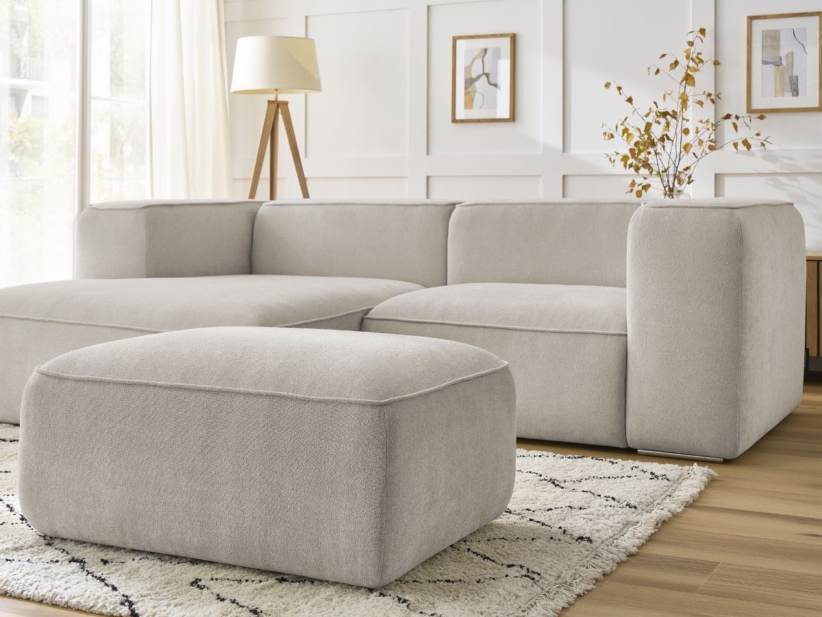 Canapé d'angle fixe compact ZEPHYR avec pouf