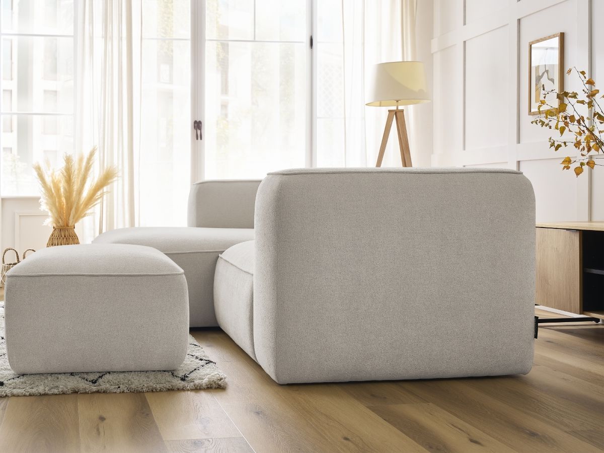Canapé d'angle fixe compact ZEPHYR avec pouf