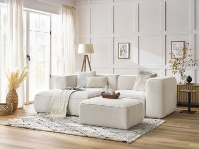 Canapé d'angle fixe compact ZEPHYR avec pouf