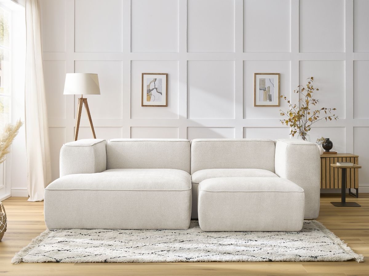 Canapé d'angle compact ZEPHYR avec pouf blanc — vue 5