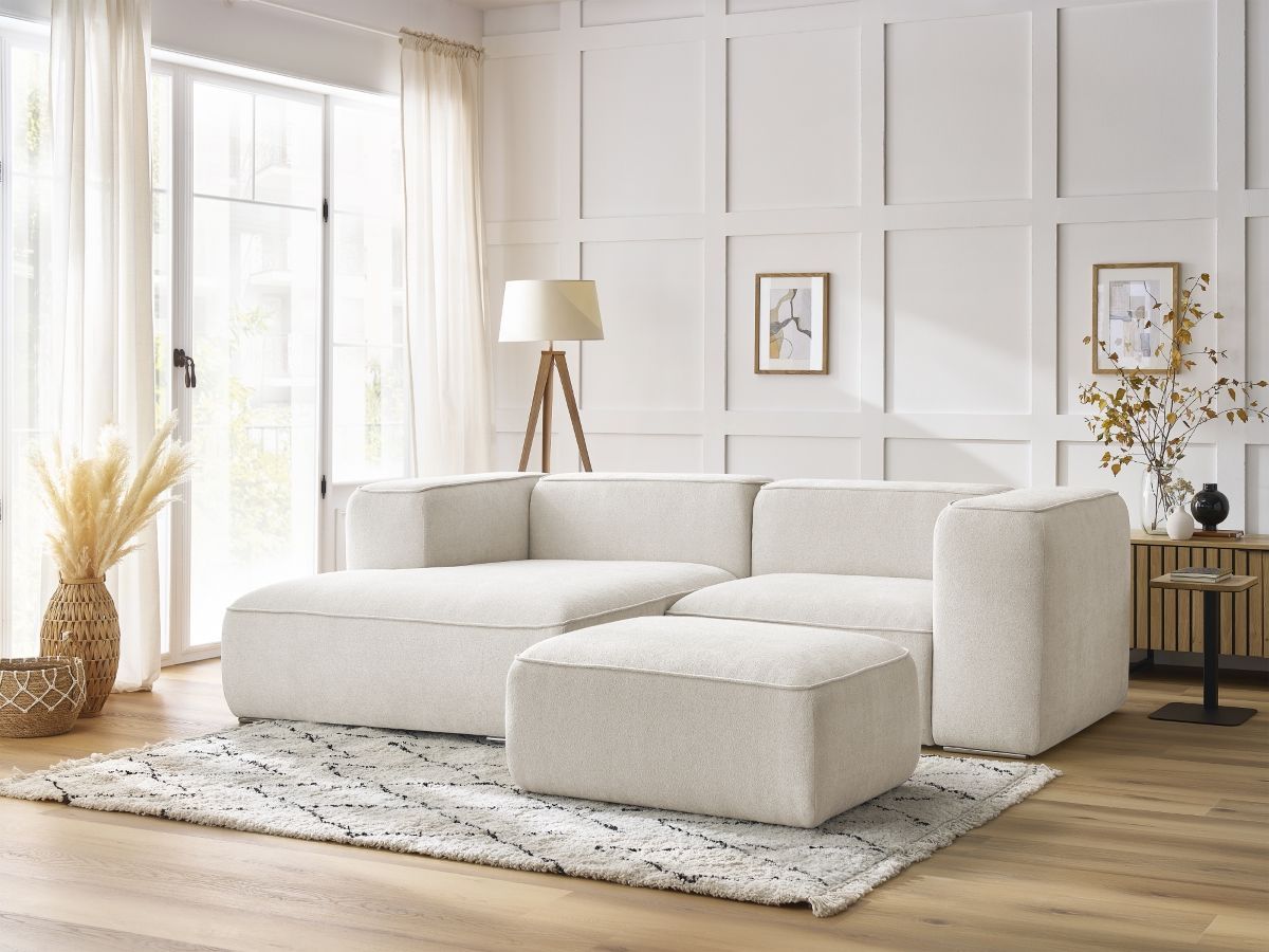 Canapé d'angle fixe compact ZEPHYR avec pouf