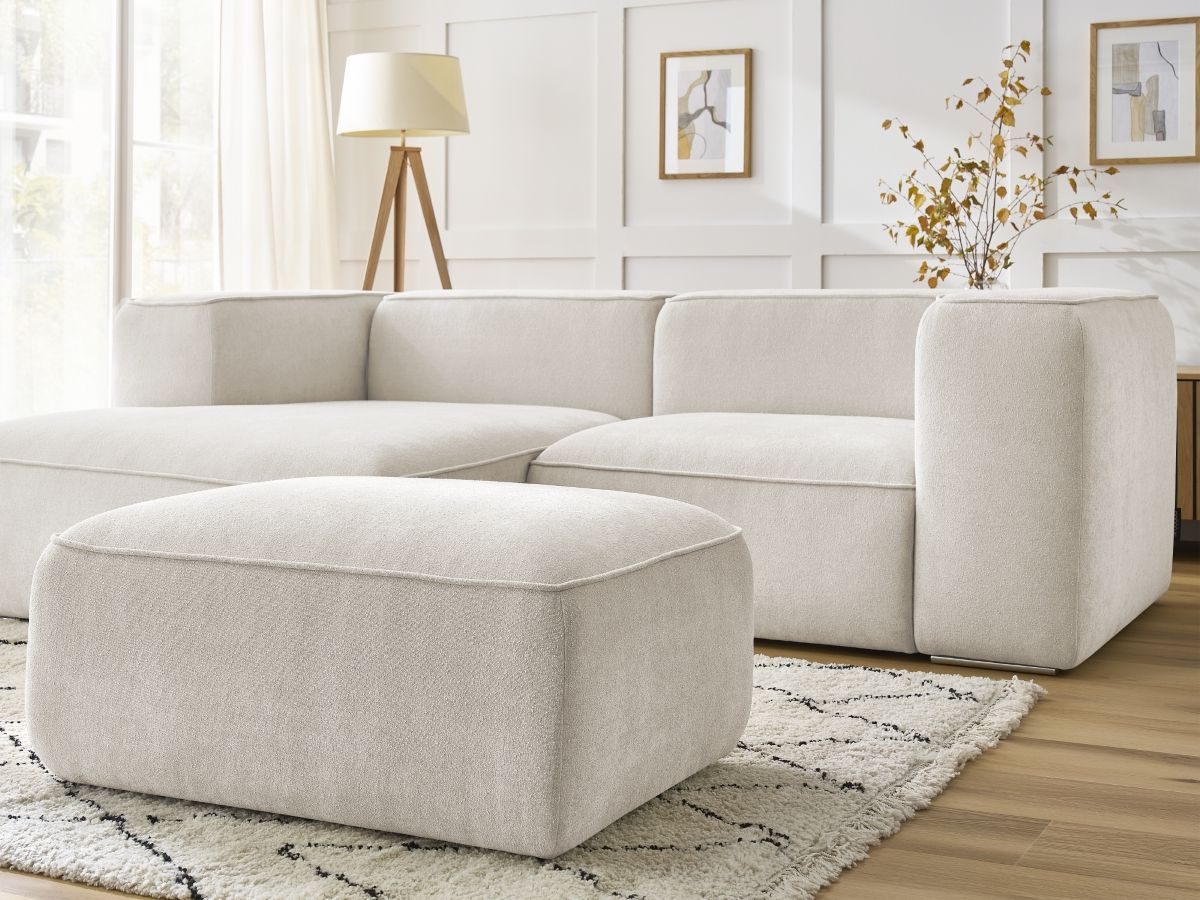 Canapé d'angle fixe compact ZEPHYR avec pouf