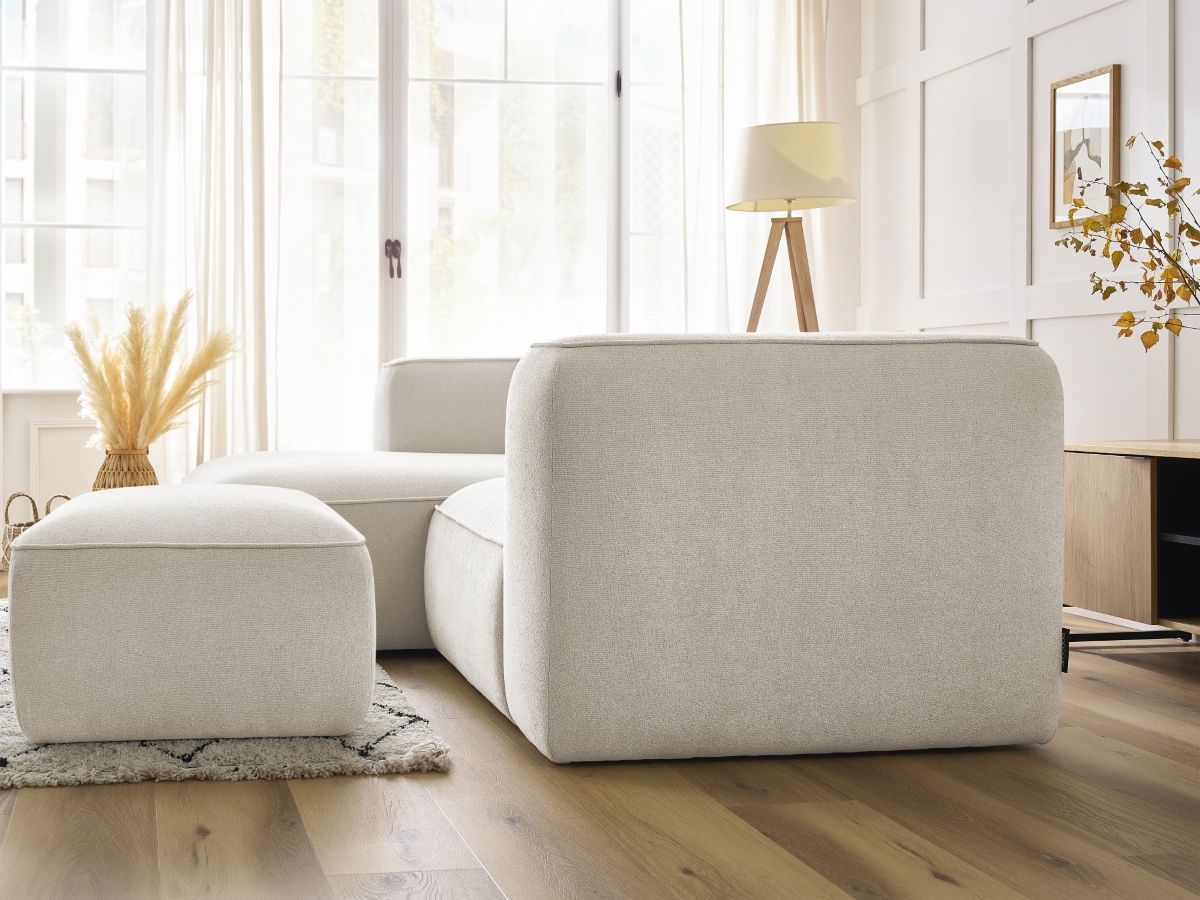 Canapé d'angle fixe compact ZEPHYR avec pouf