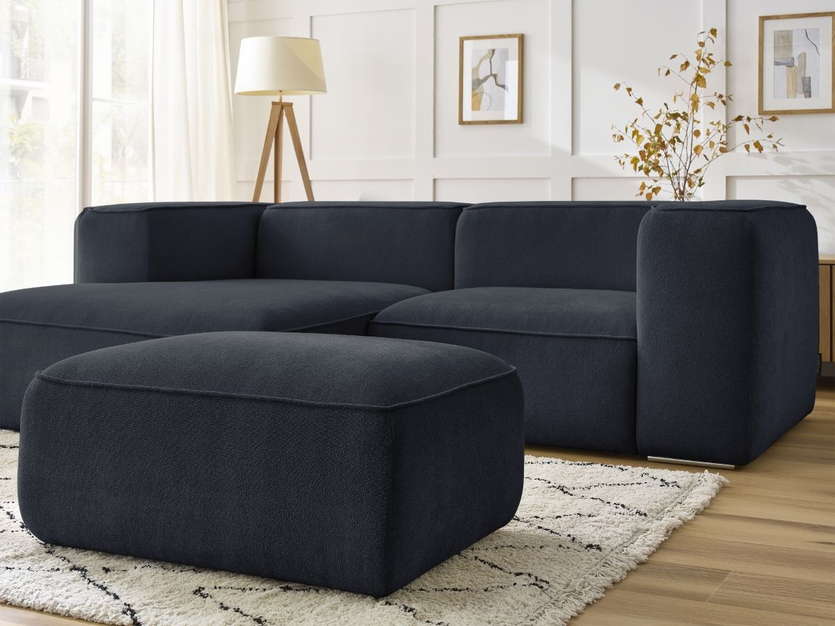 Canapé d'angle fixe compact ZEPHYR avec pouf