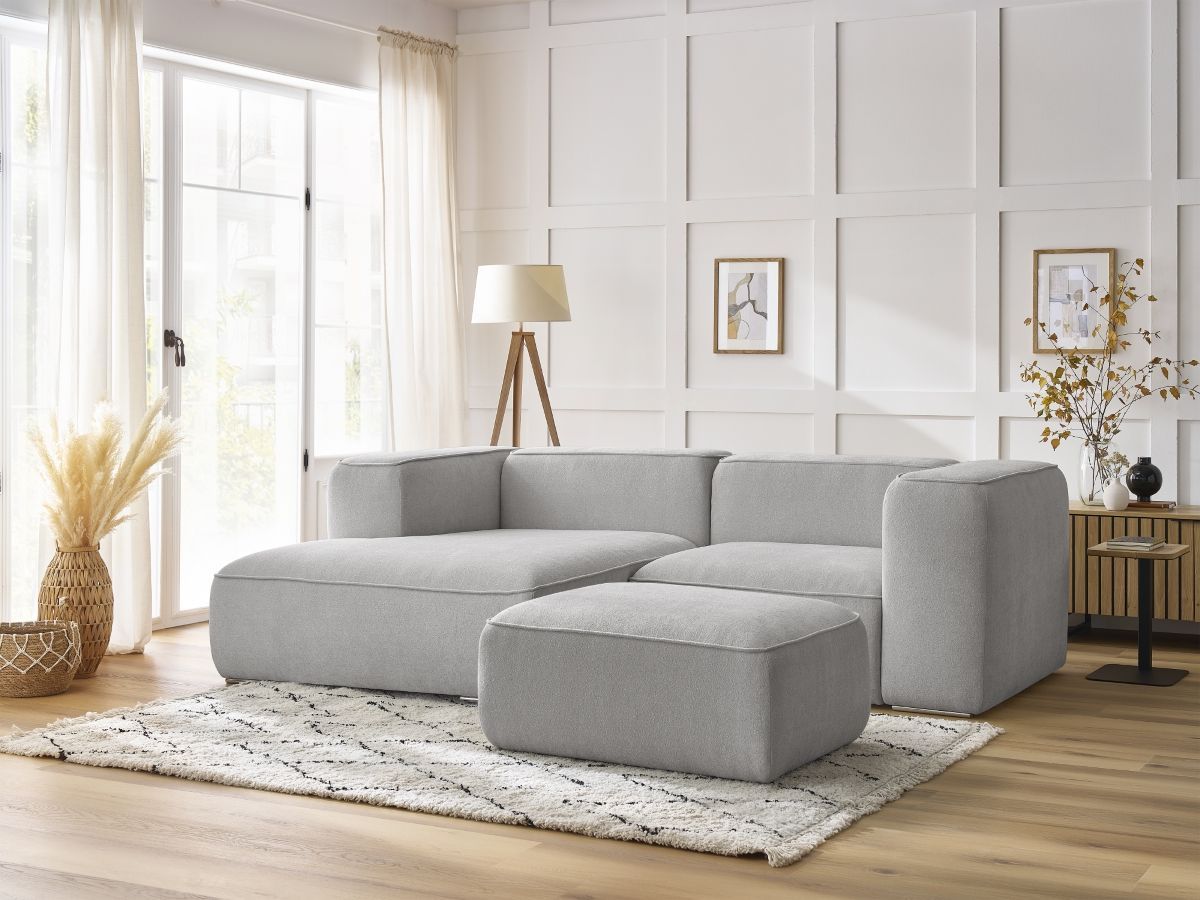 Canapé d'angle fixe compact ZEPHYR avec pouf