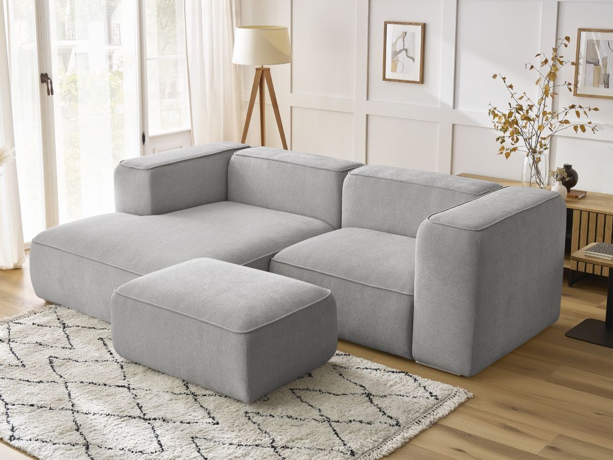 Canapé d'angle fixe compact ZEPHYR avec pouf