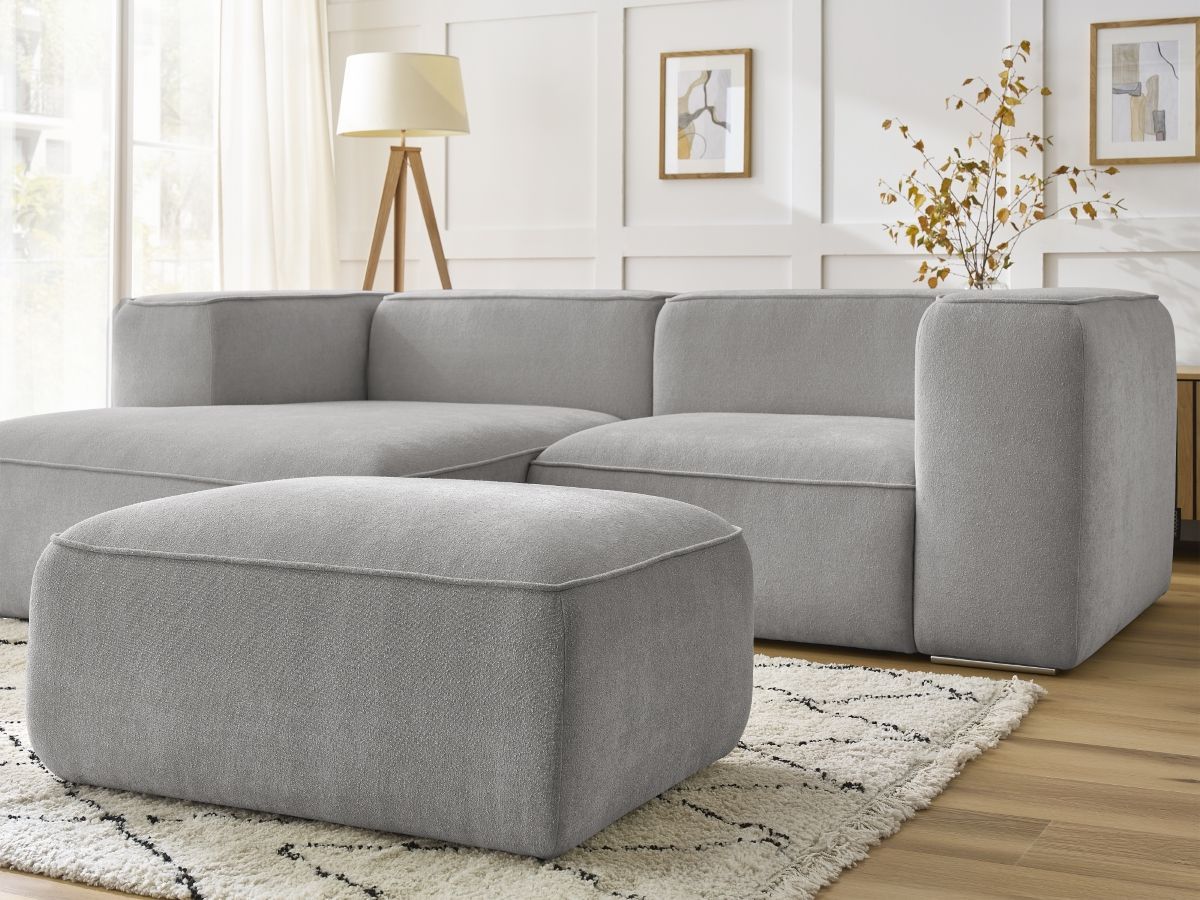 Canapé d'angle fixe compact ZEPHYR avec pouf