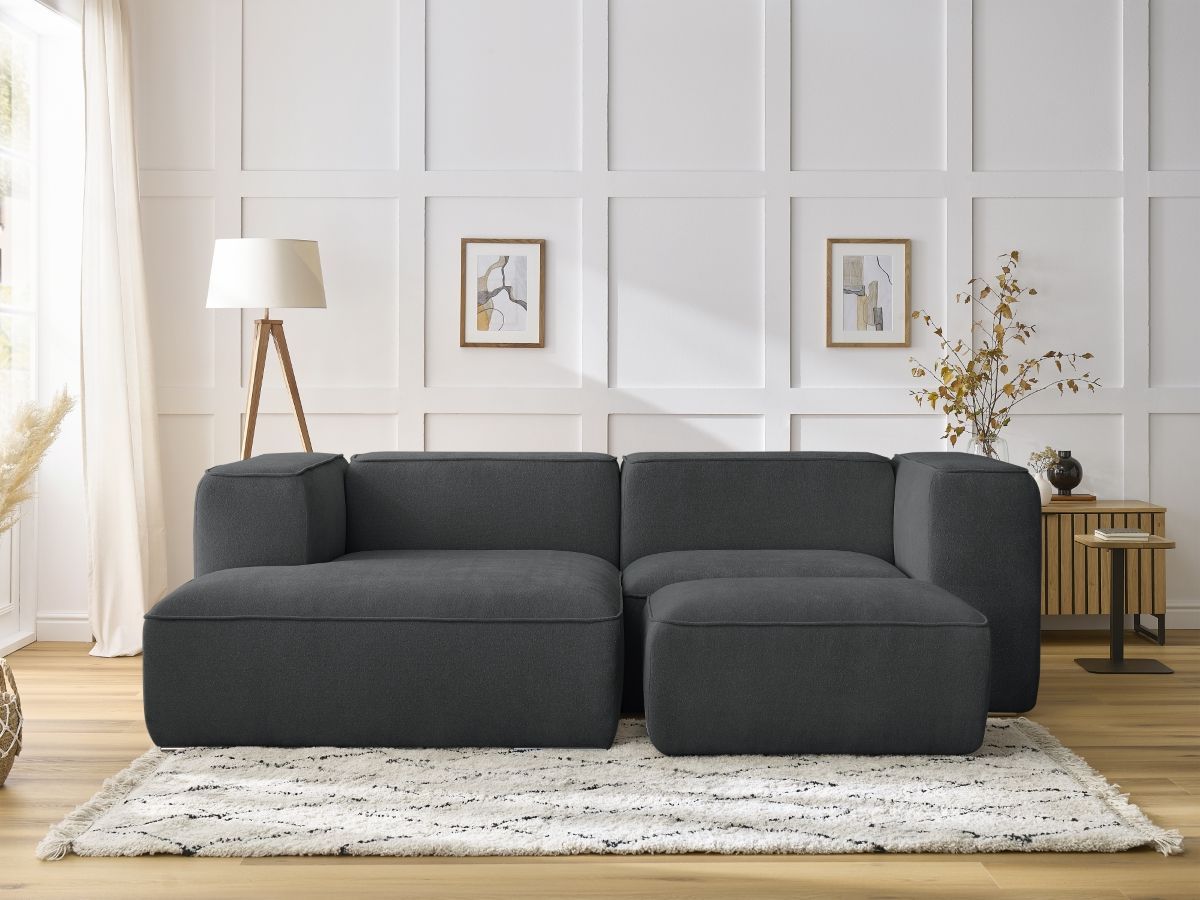 Canapé d'angle fixe compact ZEPHYR avec pouf gris foncé angle gauche BOBOCHIC 4 places - Vue supplémentaire 3