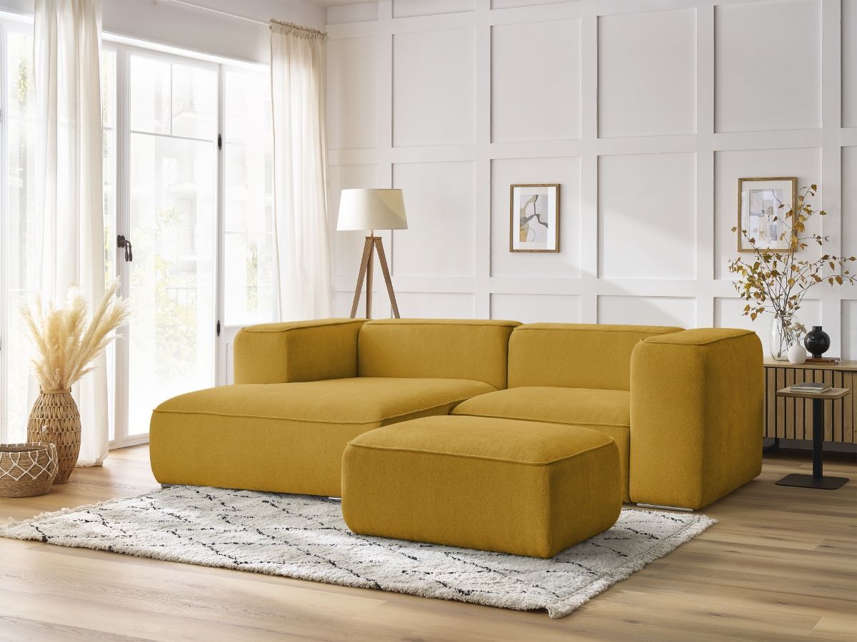 Canapé d'angle fixe compact ZEPHYR avec pouf