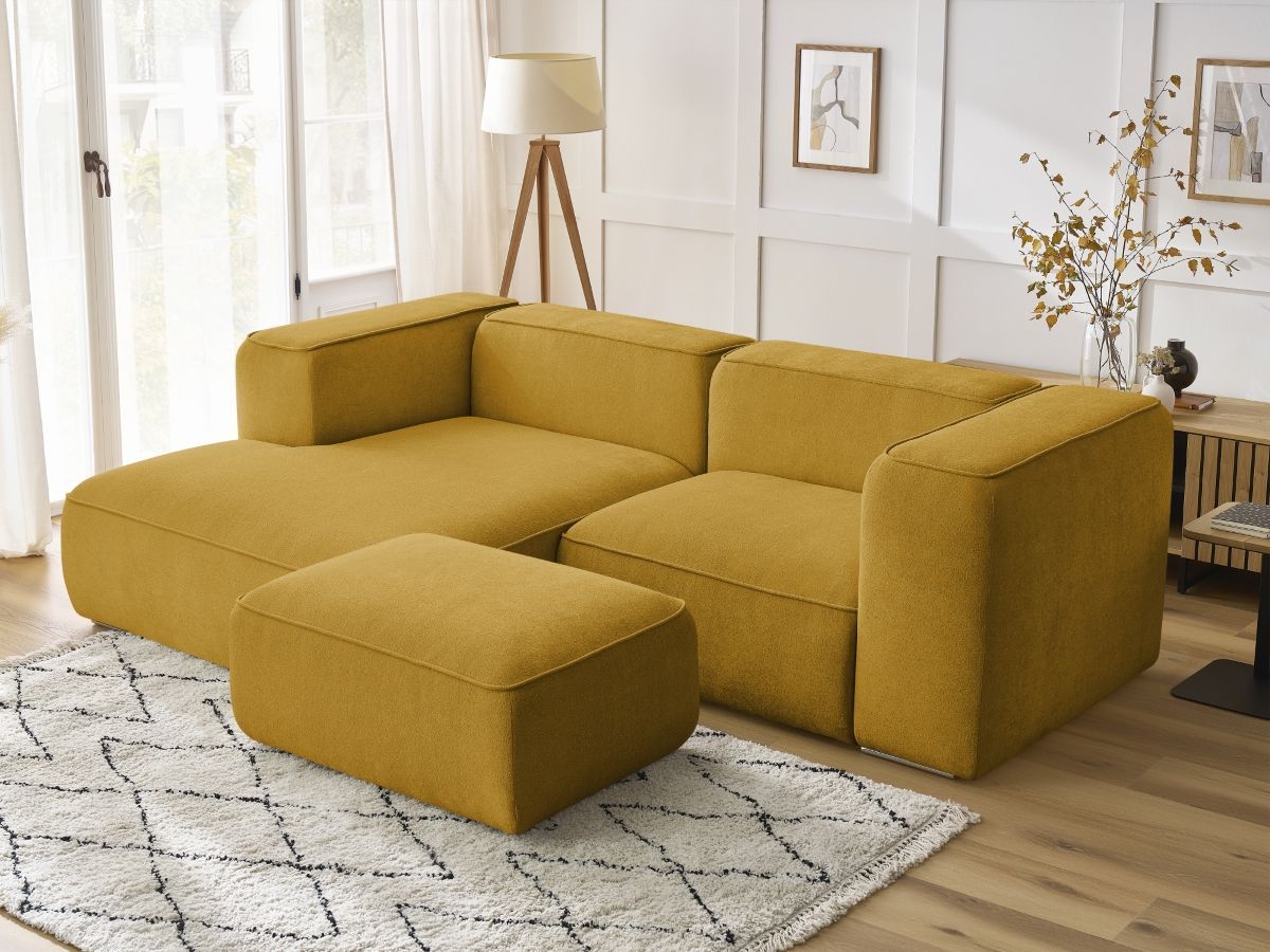 Canapé d'angle fixe compact ZEPHYR avec pouf